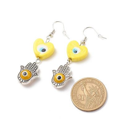 Lampwork Evil Eye with Hamsa Hand Dangle Earrings, Alloy Jewelry for Women