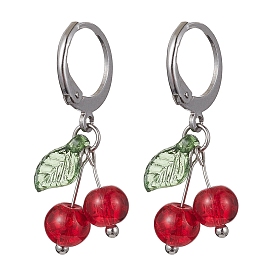 Cherry Glass with Acrylic Dangle Leverback Earrings