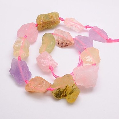 Bolas de Piedras Preciosas naturales hebras, cuarzo rosa, amatista, prehnita y cuarzo amarillo, pepitas, 18~35x15~26x9~21 mm, agujero: 1 mm