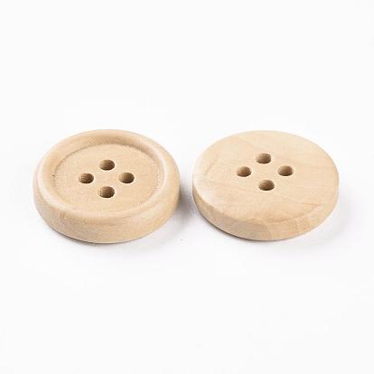Botones de madera de 4 agujeros, plano y redondo, 20x5 mm, agujero: 2.5 mm