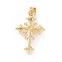 Micro cuivres ouvrent pendentifs zircone cubique, avec abs imitation perle, charme de croix de religion