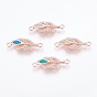 Brass Cubic Zirconia Links, with Synthetic Opal, Leaf