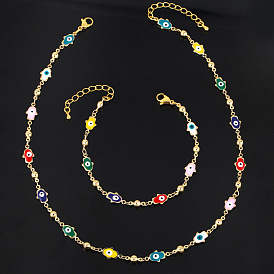 Colorful Fatima Hand Eye Necklace Bracelet Set for European and American Jewelry