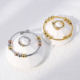 Conjuntos de brazaletes y anillos de dedo retorcidos de acero inoxidable, Con cuentas, para mujeres