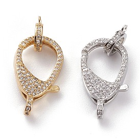 Brass Micro Pave Clear Cubic Zirconia Lobster Claw Clasp, with Jump Rings