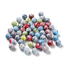 Opaque Acrylic Beads, Round with Wave Pattern