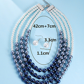 Ensemble de bijoux en perles d'imitation, Colliers multicouches en alliage de zinc et boucles d'oreilles pendantes pour femmes