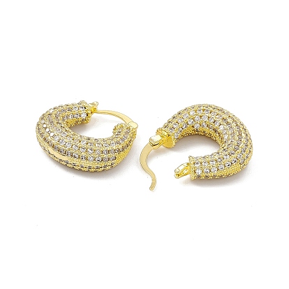 Clear Cubic Zirconia Horseshoe Hoop Earrings, Rack Plating Brass Jewelry for Women, Cadmium Free & Lead Free