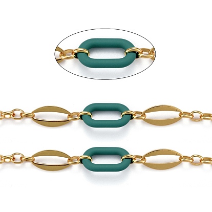Handmade Brass Oval Link Chains, with Acrylic Linking Rings, Unwelded, Real 18K Gold Plated