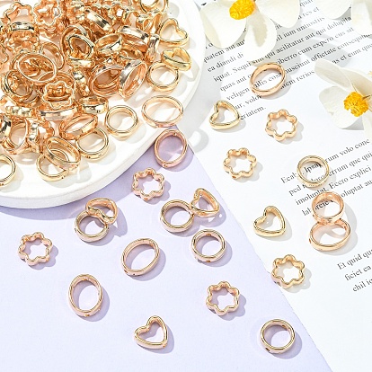 100Pcs 4 Style CCB Plastic Bead Frames, Heart & Flower & Oval & Ring