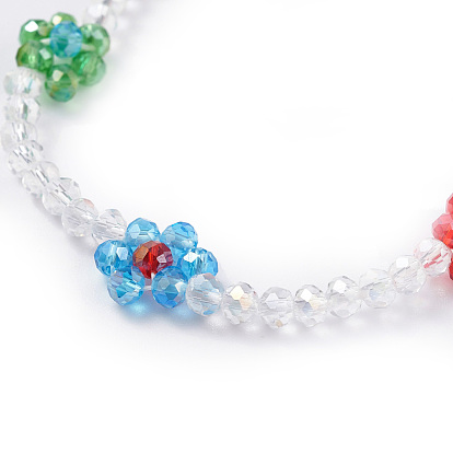 Bling Glass Beaded Flower Stretch Bracelet, Braided Woven Jewelry  for Women