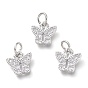 Brass Micro Pave Clear Cubic Zirconia Pendants, with Jump Rings, Butterfly