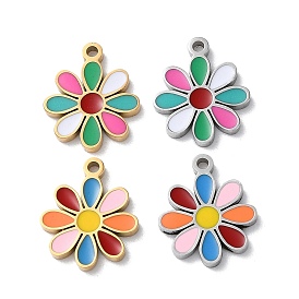 304 Stainless Steel Charms, with Enamel, Flower Charm