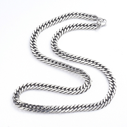 Men's 304 Stainless Steel Diamond Cut Cuban Link Chain Necklaces, with Lobster Claw Clasps