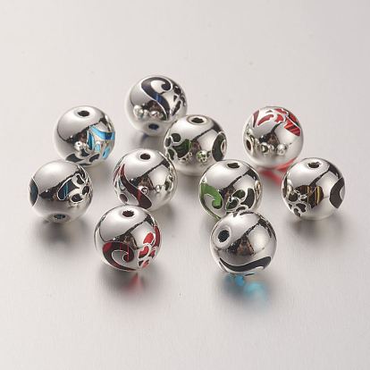 K 9 perles de verre, recouvert de laiton, ronde avec motif coeur