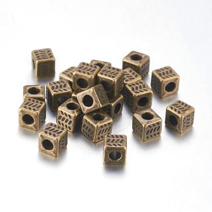 Alliage de perles d'entretoise de style tibétain, sans plomb et sans cadmium, cube, 4.5x4.5x4.5mm