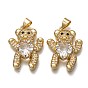 Brass Micro Pave Cubic Zirconia Pendants, Long-Lasting Plated, Real 18K Gold Plated, Inlay Bear Shape