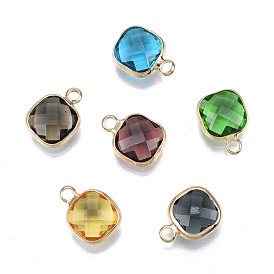 K9 Glass Pendants, with Light Gold Plated Brass Findings, Cadmium Free & Lead Free, Faceted, Square