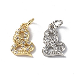 Brass Micro Pave Cubic Zirconia Charms, with Jump Ring, Snake Charms