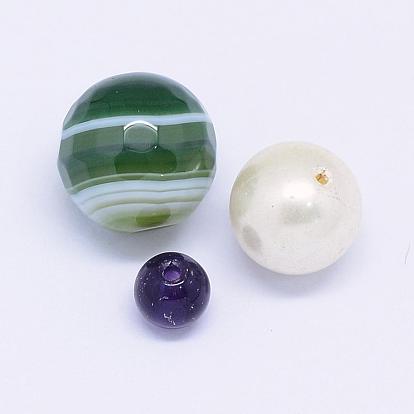 Perles de gemme mélangées naturelles, facette, pas de facettes, ronde