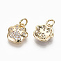 Brass Micro Pave Clear Cubic Zirconia Charms, with Jump Rings, Nickel Free, Dog Paw Prints