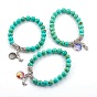 Synthetic Turquoise(Dyed) Beads Stretch Charm Bracelets, with Tibetan Style Alloy Pendant, Resin and Brass Finding, Mermaid Shaped
