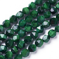 Sea Green Natural Tiger Eye Beads Strands, Dyed & Heated, Faceted Star Cut Beads, Sea Green, 7~8mm, Hole: 1mm, about 47~48pcs/strand, 15.2 inch~15.5 inch(38.5~39.5cm)