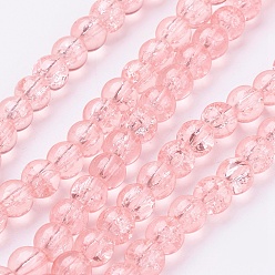 Salmon Spray Painted Crackle Glass Beads Strands, Round, Salmon, 6mm, Hole: 1.3~1.6mm, about 133pcs/strand, 31.4 inch