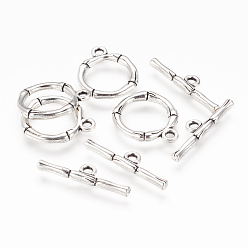 Antique Silver Alloy Toggle Clasps, Lead Free and Cadmium Free, Antique Silver Color, Size: Ring: about 20.5x17mm, Hole: 2mm, Bar: 26x6x3mm, Hole: 2mm