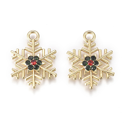 Colorful Golden Plated Alloy Pendants, with Rhinestone, Snowflake, for Christmas, Colorful, 19x14.3x2.3mm, Hole: 2mm