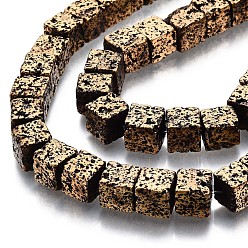 Antique Golden Plated Electroplated Natural Lava Rock Beads Strands, Bumpy, Cube, Antique Golden Plated, 8x8x8mm, Hole: 1.2mm, about 48~49pcs/strand, 15.35 inch(39cm)