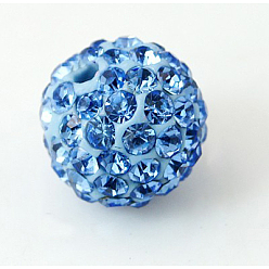 Light Sapphire Pave Disco Ball Beads, Polymer Clay Rhinestone Beads, Grade A, Light Sapphire, PP15(2.1~2.2mm), 14mm, Hole: 1mm