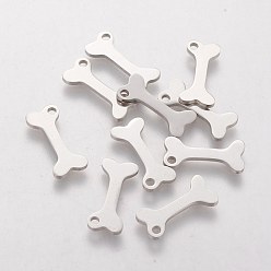 Stainless Steel Color 201 Stainless Steel Pendants, Dog Bone, Stainless Steel Color, 15x6.5x1mm, Hole: 1.5mm