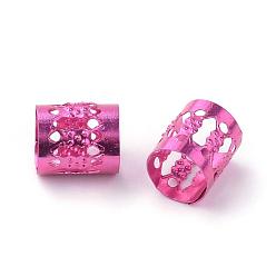 Deep Pink Aluminum Dreadlocks Beads Hair Decoration, Hair Coil Cuffs, Deep Pink, 9x8mm, Hole: 7mm