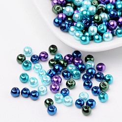 Mixed Color Ocean Mix Pearlized Glass Pearl Beads, Mixed Color, 4mm, Hole: 1mm, about 400pcs/bag