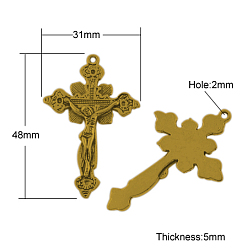 Antique Golden Tibetan Style Alloy Pendants, For Easter, Lead Free & Cadmium Free, Crucifix Cross, Antique Golden, 48x31x5mm, Hole: 2mm