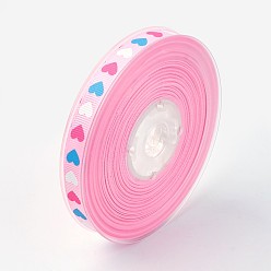Pink Полиэстер Grosgrain ленты, с сердцем напечатаны, розовые, 3/8 дюйм (9 мм), около 100 ярдов / рулон (91.44 м / рулон)