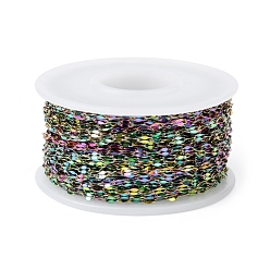 Rainbow Color Ion Plating(IP) 304 Stainless Steel Dapped Chains, Cable Chains, with Spool, Soldered, Rainbow Color, 4.5x2.5x0.5mm, about 32.8 Feet(10m)/roll