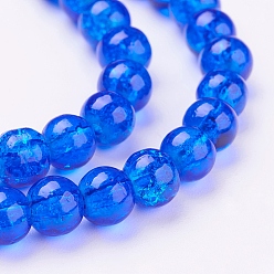 Blue Spray Painted Crackle Glass Beads Strands, Round, Blue, 6mm, Hole: 1.3~1.6mm, about 133pcs/strand, 31.4 inch