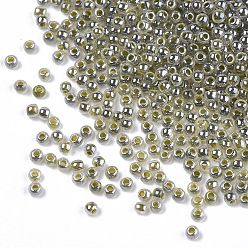 Dark Khaki 12/0 Imitation Jade Glass Seed Beads, Luster, Dyed, Round, Dark Khaki, 2mm, Hole: 1mm, about 40000pcs/bag