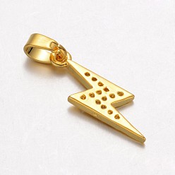 Golden Lightning Bolt Brass Micro Pave Cubic Zirconia Pendants, Golden, 19.5x7.5x1.5mm, Hole: 4x3.5mm