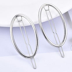 Platinum Alloy Hollow Geometric Hair Pin, Ponytail Holder Statement, Hair Accessories for Women, Cadmium Free & Lead Free, Oval, Platinum, 54x30mm, Clip: 66mm long