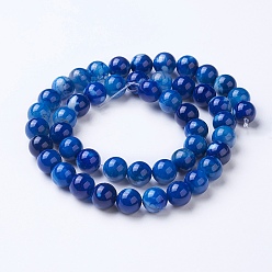 Blue Natural Agate Beads Strands, Dyed & Heated, Grade A, Round, Blue, 10mm, Hole: 1.2mm, about 38~41pcs/strand, 14.9 inch(38cm)