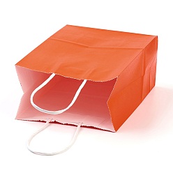 Orange Red Pure Color Kraft Paper Bags, Gift Bags, Shopping Bags, with Paper Twine Handles, Rectangle, Orange Red, 15x11x6cm