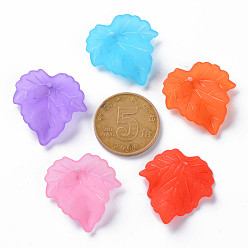 Mixed Color Autumn Theme Transparent Frosted Acrylic Pendants, Maple Leaf, Mixed Color, 24x22.5x3mm, Hole: 1mm, about 962pcs/500g