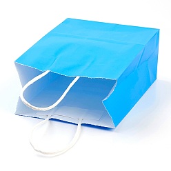 Bleu Dodger Sacs en papier kraft de couleur pure, sacs-cadeaux, sacs à provisions, avec poignées en ficelle de papier, rectangle, Dodger bleu, 27x21x11 cm