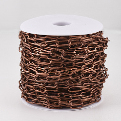 Red Copper Unwelded Iron Paperclip Chains, Drawn Elongated Cable Chains, with Spool, Red Copper, 16x7x1.6mm, about 82.02 Feet(25m)/roll