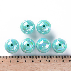 Turquoise Pâle Perles acryliques opaques, de couleur plaquée ab , ronde, turquoise pale, 20x19mm, Trou: 2~3mm, environ111 pcs / 500 g