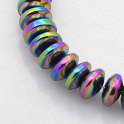 Rainbow Plated Electroplate Non-magnetic Synthetic Hematite Rondelle Beads Strands, Rainbow Plated, 6x3mm, Hole: 1mm, about 140pcs/strand, 15.7 inch