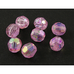 Pink Eco-Friendly Transparent Acrylic Beads, Faceted, Round, AB Color, Pink, 6mm, Hole: 1mm, about 5000pcs/500g